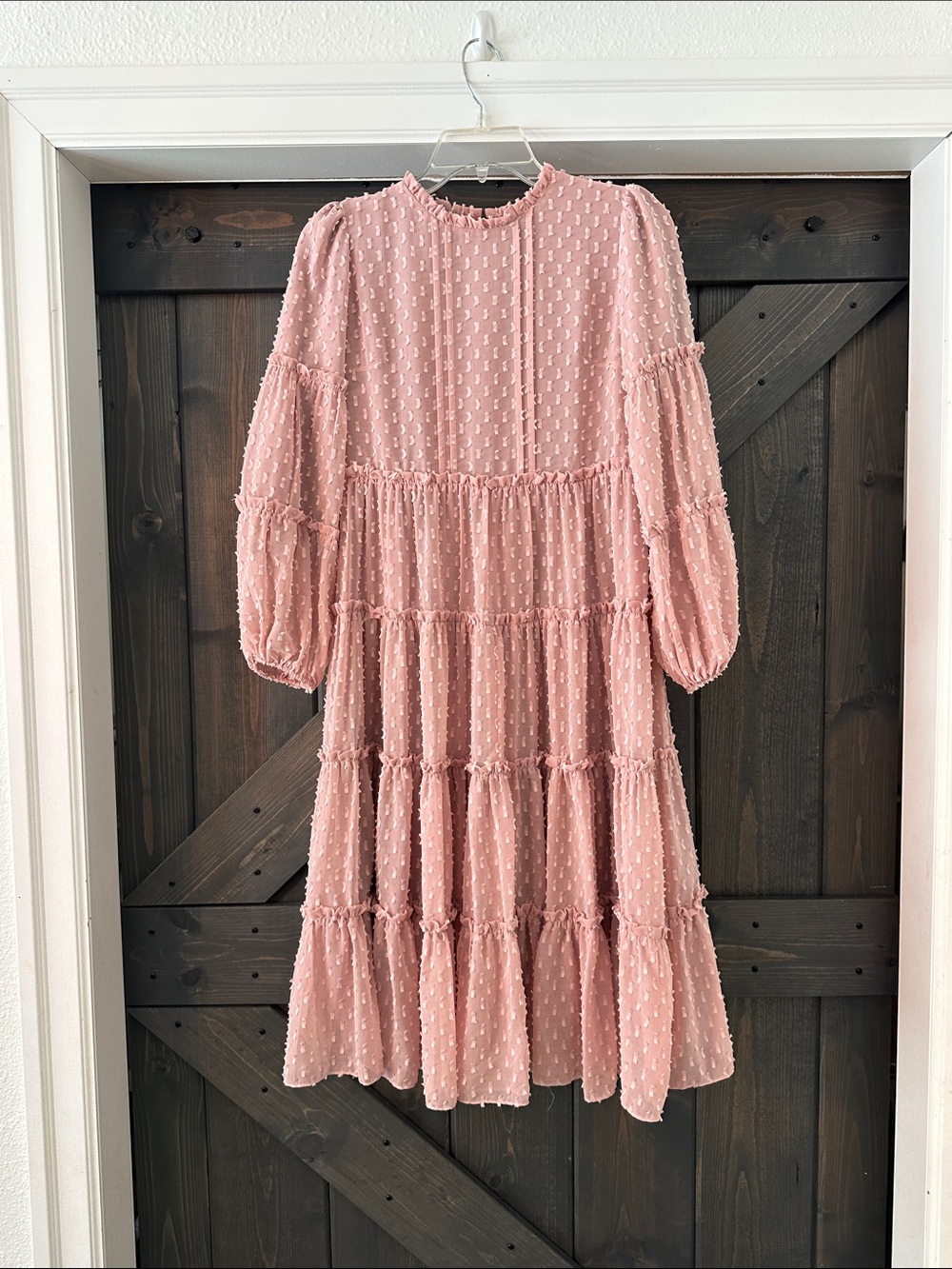Dainty Jewells Dusty Pink Swiss Dot Tiered Midi Dress